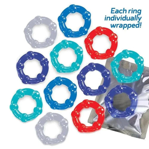 Baller's Dozen - Beaded - Individually Wrapped Cock Rings - Pack of 12 Icon Brands Discreet Intimate Essentials.