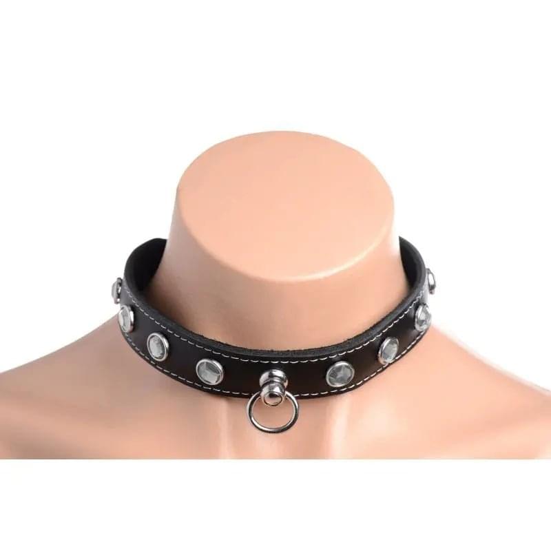 Bling Vixen Leather Choker w Clear Rhinestones Master Series Discreet Intimate Essentials.