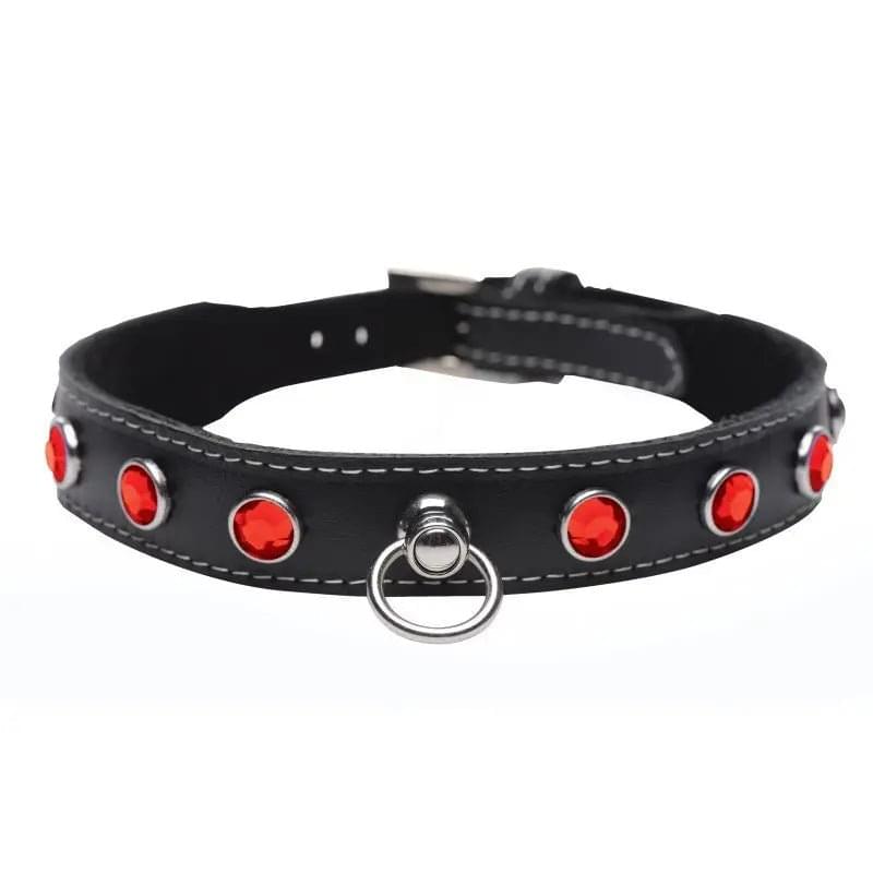 Bling Vixen Leather Choker w Red Rhinestones Master Series Discreet Intimate Essentials.
