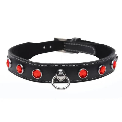 Bling Vixen Leather Choker w Red Rhinestones Master Series Discreet Intimate Essentials.
