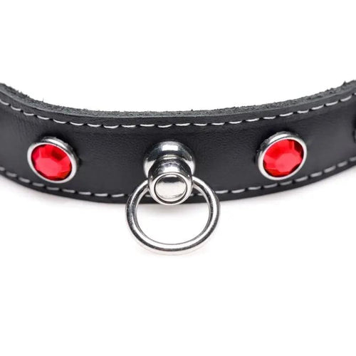 Bling Vixen Leather Choker w Red Rhinestones Master Series Discreet Intimate Essentials.