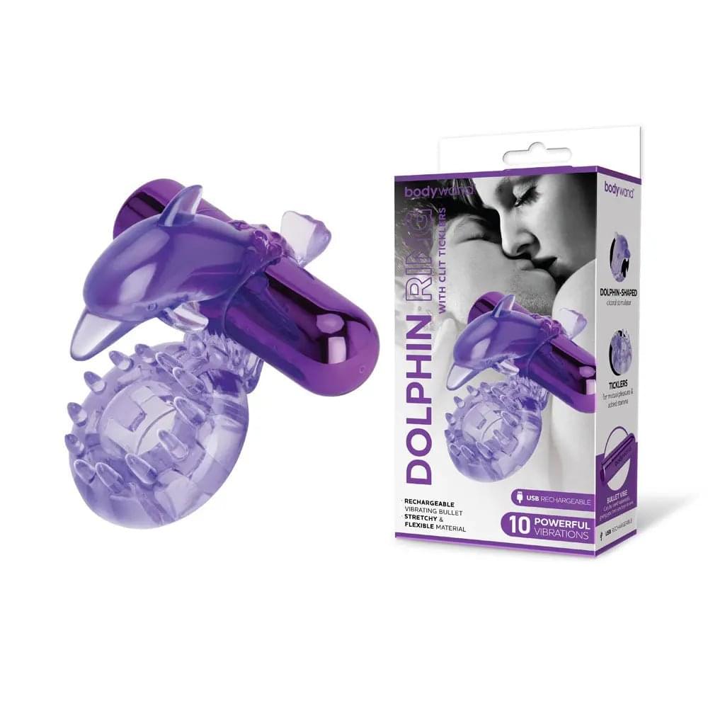 Bodywand Rechargeable Dolphin Ring with Clit Ticklers -  USB Rechargeable Vibrating Cock Ring Bodywand Discreet Intimate Essentials.