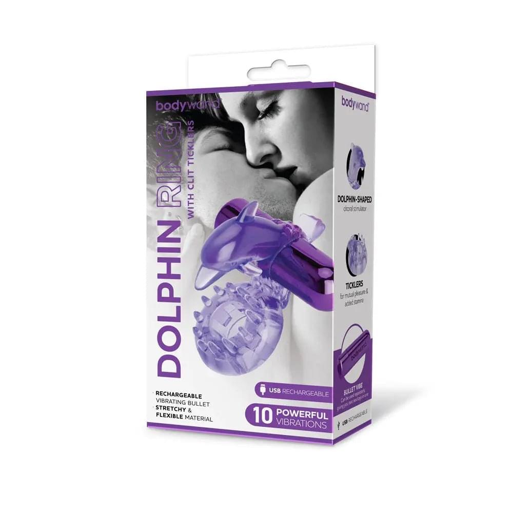 Bodywand Rechargeable Dolphin Ring with Clit Ticklers -  USB Rechargeable Vibrating Cock Ring Bodywand Discreet Intimate Essentials.