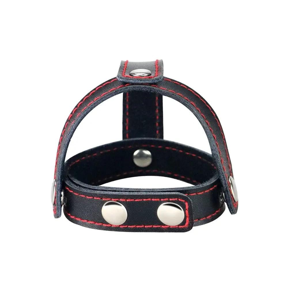 Bondage Fetish T-Style Leather Cock Ring with Ball Divider -  Cock Ring Lovetoy Discreet Intimate Essentials.