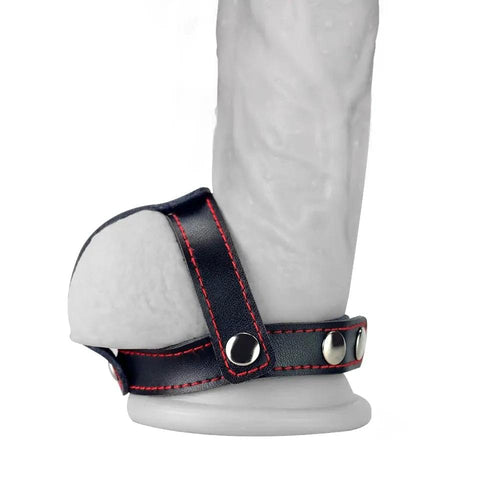 Bondage Fetish T-Style Leather Cock Ring with Ball Divider -  Cock Ring Lovetoy Discreet Intimate Essentials.