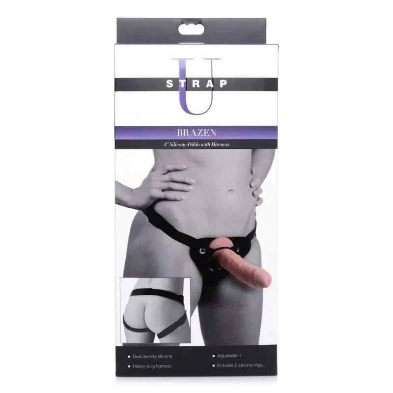 Brazen 8" Silicone Dildo w Harness Flesh Strap U Discreet Intimate Essentials.