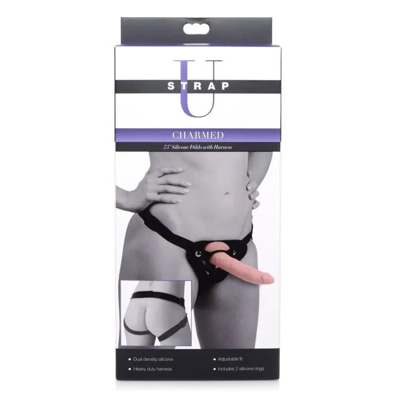 Charmed 7.5in Silicone Dildo w Harness Flesh Strap U Discreet Intimate Essentials.
