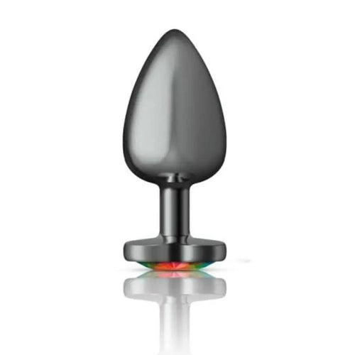Cheeky Charms Gunmetal  Butt Plug w Heart Rainbow Jewel Large Cheeky Charms Discreet Intimate Essentials.