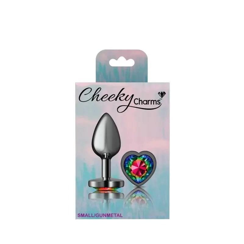 Cheeky Charms Gunmetal  Butt Plug w Heart Rainbow Jewel Small Cheeky Charms Discreet Intimate Essentials.