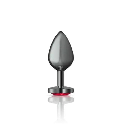 Cheeky Charms Gunmetal  Butt Plug w Heart Red Jewel Medium Cheeky Charms Discreet Intimate Essentials.