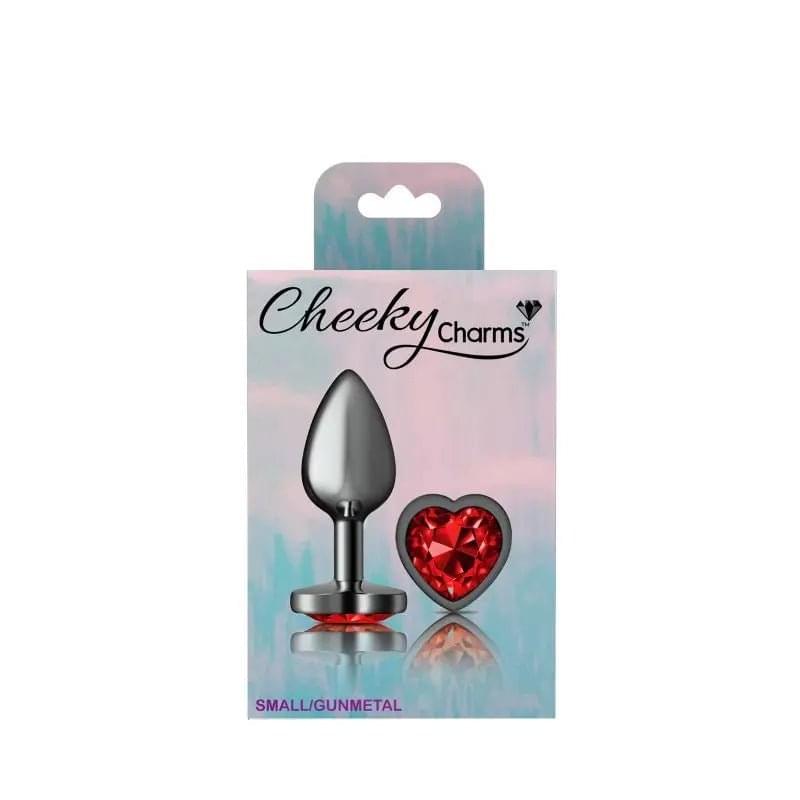 Cheeky Charms Gunmetal  Butt Plug w Heart Red Jewel Small Cheeky Charms Discreet Intimate Essentials.