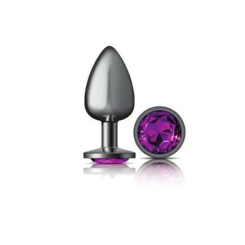 Cheeky Charms Gunmetal Round Butt Plug w Purple Jewel Large Cheeky Charms Discreet Intimate Essentials.