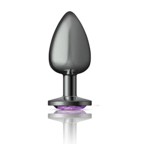 Cheeky Charms Gunmetal Round Butt Plug w Purple Jewel Large Cheeky Charms Discreet Intimate Essentials.