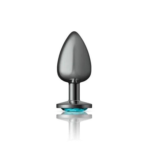 Cheeky Charms Gunmetal Round Butt Plug w Teal Jewel Large Cheeky Charms Discreet Intimate Essentials.