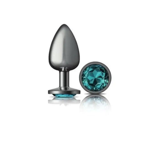 Cheeky Charms Gunmetal Round Butt Plug w Teal Jewel Large Cheeky Charms Discreet Intimate Essentials.