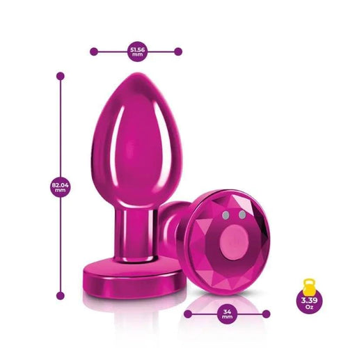 Cheeky Charms Pink Rechargeable Vibrating Metal Butt Plug w Remote Medium Cheeky Charms Discreet Intimate Essentials.