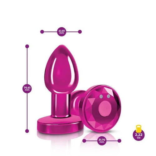 Cheeky Charms Pink Rechargeable Vibrating Metal Butt Plug w Remote Small Cheeky Charms Discreet Intimate Essentials.