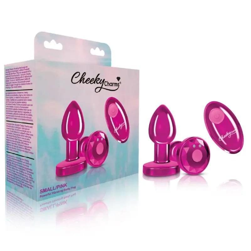 Cheeky Charms Pink Rechargeable Vibrating Metal Butt Plug w Remote Small Cheeky Charms Discreet Intimate Essentials.