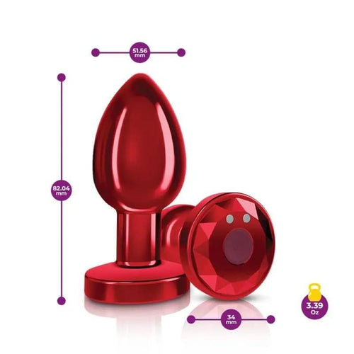 Cheeky Charms Red Rechargeable Vibrating Metal Butt Plug w Remote Medium Cheeky Charms Discreet Intimate Essentials.