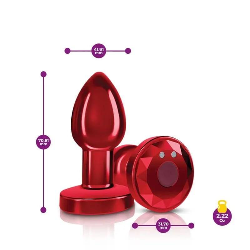Cheeky Charms Red Rechargeable Vibrating Metal Butt Plug w Remote Small Cheeky Charms Discreet Intimate Essentials.