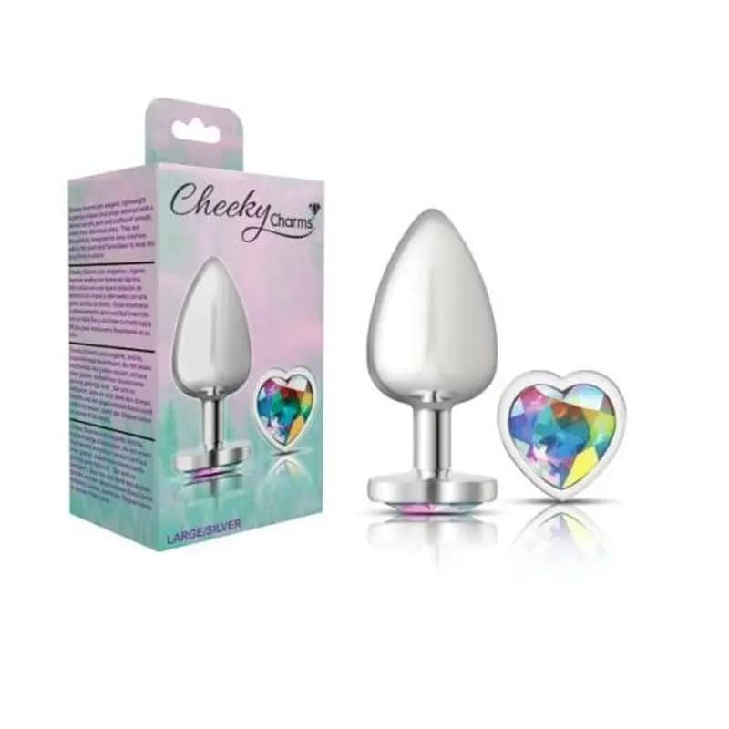 Cheeky Charms Silver Metal  Butt Plug w Heart Clear Jewel Large Cheeky Charms Discreet Intimate Essentials.