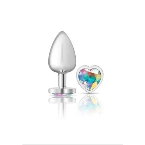 Cheeky Charms Silver Metal  Butt Plug w Heart Clear Jewel Large Cheeky Charms Discreet Intimate Essentials.