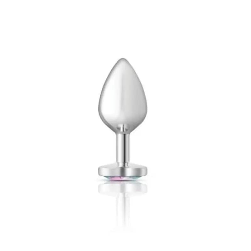Cheeky Charms Silver Metal  Butt Plug w Heart Clear Jewel Medium Cheeky Charms Discreet Intimate Essentials.