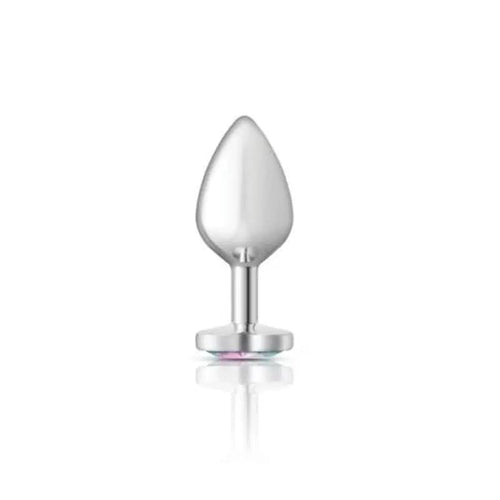 Cheeky Charms Silver Metal  Butt Plug w Heart Clear Jewel Medium Cheeky Charms Discreet Intimate Essentials.