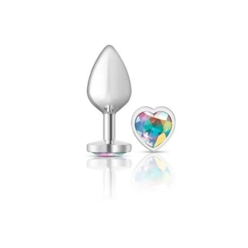 Cheeky Charms Silver Metal  Butt Plug w Heart Clear Jewel Medium Cheeky Charms Discreet Intimate Essentials.