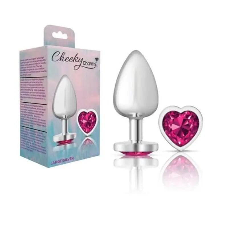 Cheeky Charms Silver Metal  Butt Plug w Heart Pink Jewel Large Cheeky Charms Discreet Intimate Essentials.