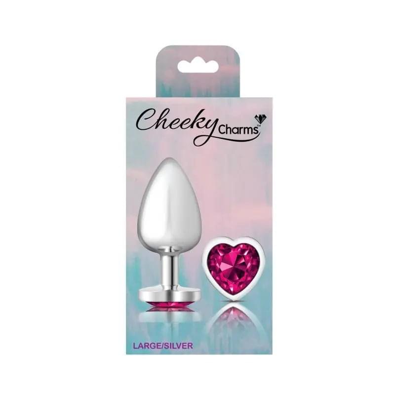 Cheeky Charms Silver Metal  Butt Plug w Heart Pink Jewel Large Cheeky Charms Discreet Intimate Essentials.