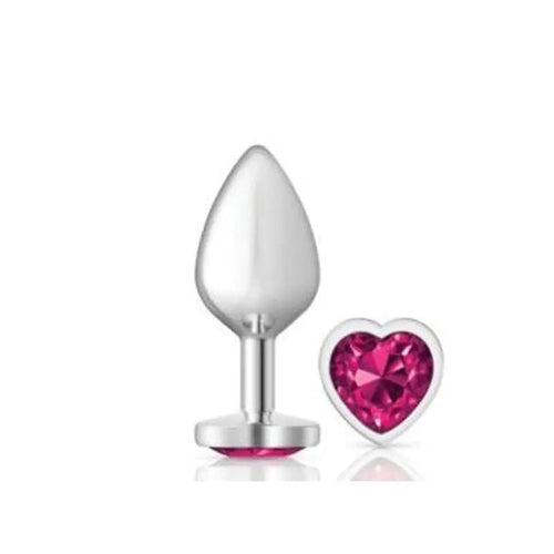 Cheeky Charms Silver Metal  Butt Plug w Heart Pink Jewel Medium Cheeky Charms Discreet Intimate Essentials.