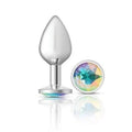 Cheeky Charms Silver Round Butt Plug w Clear Iridescent Jewel Large Cheeky Charms Discreet Intimate Essentials.