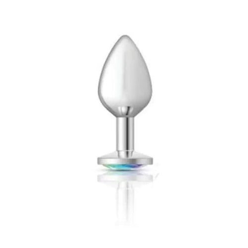 Cheeky Charms Silver Round Butt Plug w Clear Iridescent Jewel Large Cheeky Charms Discreet Intimate Essentials.