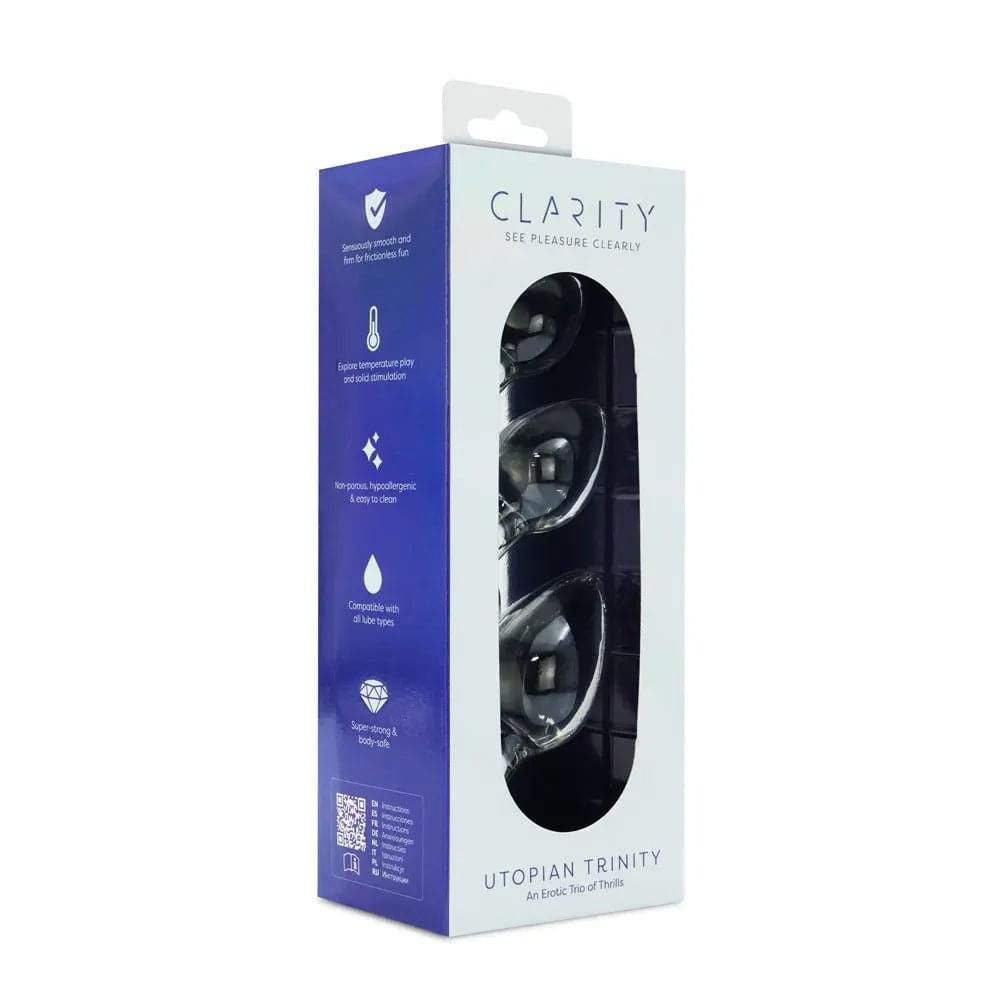 Clarity - Utopian Trinity -  Glass Butt Plugs - Set of 3 Sizes Creative Conceptions Discreet Intimate Essentials.