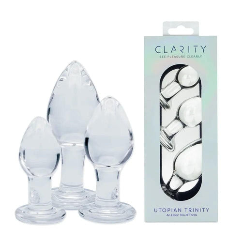 Clarity - Utopian Trinity -  Glass Butt Plugs - Set of 3 Sizes Creative Conceptions Discreet Intimate Essentials.