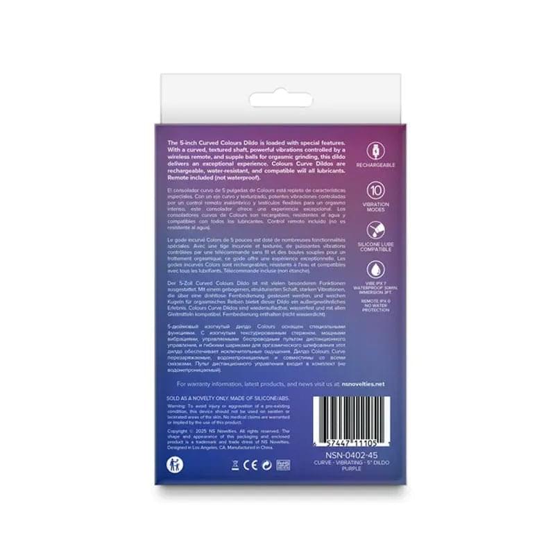 Colours Curve - Vibrating 5'' Dildo -  -  12.6 cm USB Rechargeable Vibrating Dildo with Wireless Remote NS Novelties Discreet Intimate Essentials.