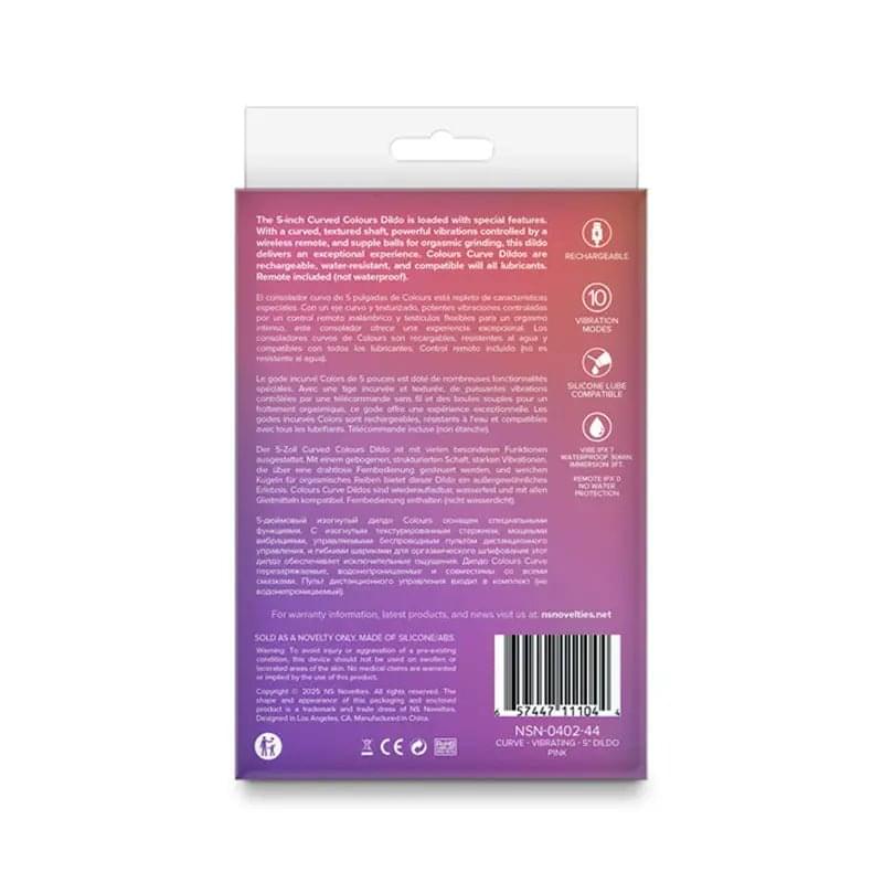 Colours Curve - Vibrating 5'' Dildo -  -  12.6 cm USB Rechargeable Vibrating Dildo with Wireless Remote NS Novelties Discreet Intimate Essentials.