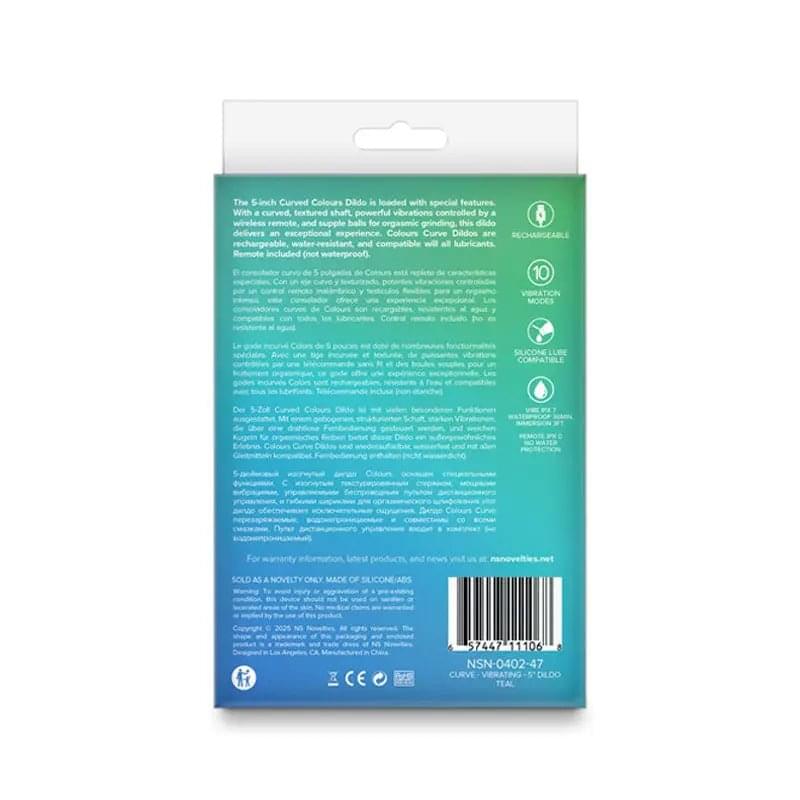Colours Curve - Vibrating 5'' Dildo - Teal - Teal 12.6 cm USB Rechargeable Vibrating Dildo with Wireless Remote NS Novelties Discreet Intimate Essentials.