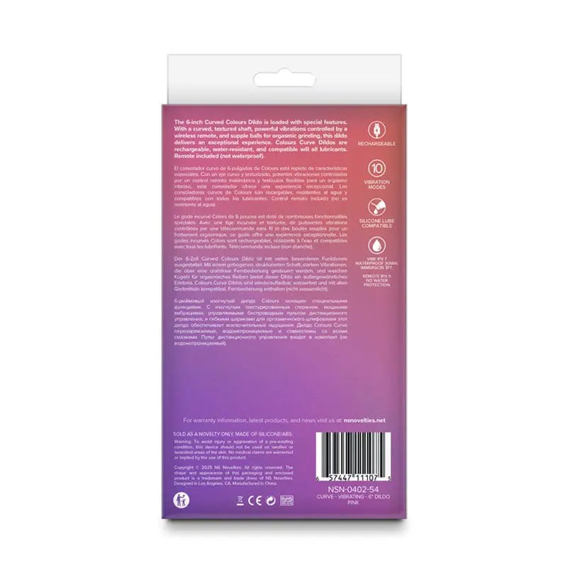 Shop affordable quality Colours Curve - Vibrating 6'' Dildo - 16.4 cm USB Rechargeable Vibrating Dildo with Wireless Remote - Discreet Intimate Essentials - DONGS - NS Novelties