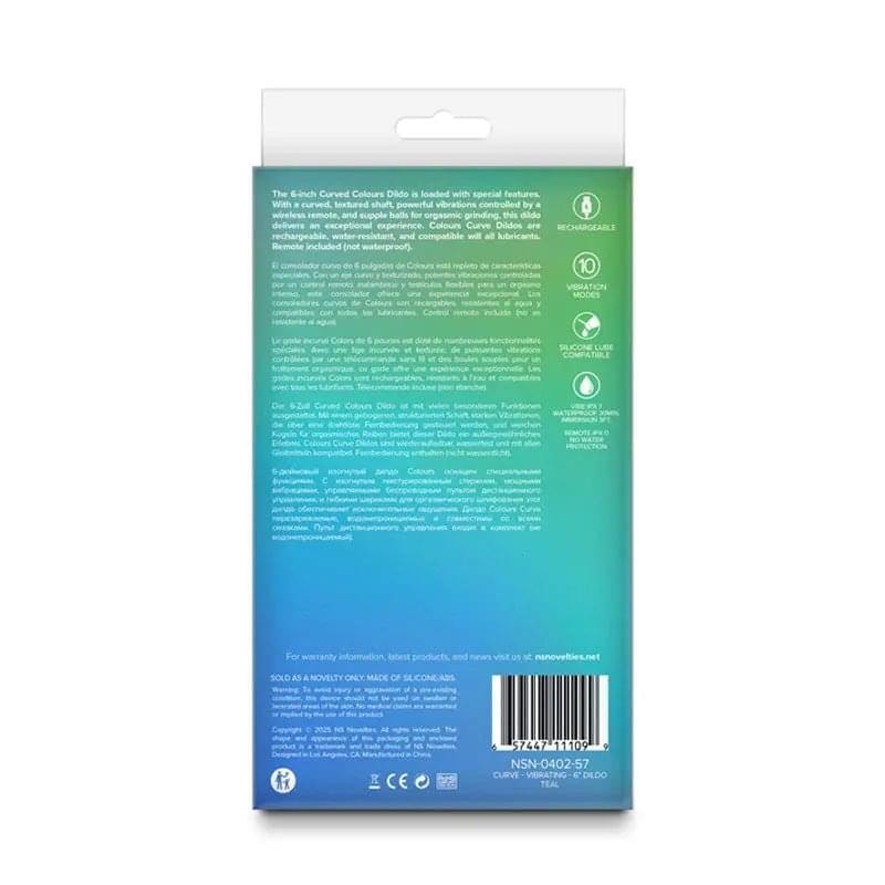 Colours Curve - Vibrating 6'' Dildo - Teal - Teal 16.4 cm USB Rechargeable Vibrating Dildo with Wireless Remote NS Novelties Discreet Intimate Essentials.