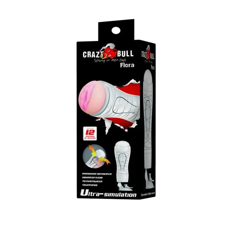 CRAZY BULL FLORA Vibrating Stroker -  USB Rechargeable Vibrating Squeezeable Vagina Stroker with Suction Base Crazy Bull Discreet Intimate Essentials.