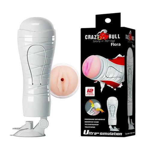CRAZY BULL FLORA Vibrating Stroker -  USB Rechargeable Vibrating Squeezeable Vagina Stroker with Suction Base Crazy Bull Discreet Intimate Essentials.