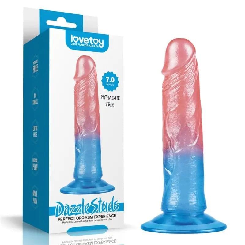 Dazzle Studs Dildo 7in Pink/Blue Lovetoy Discreet Intimate Essentials.