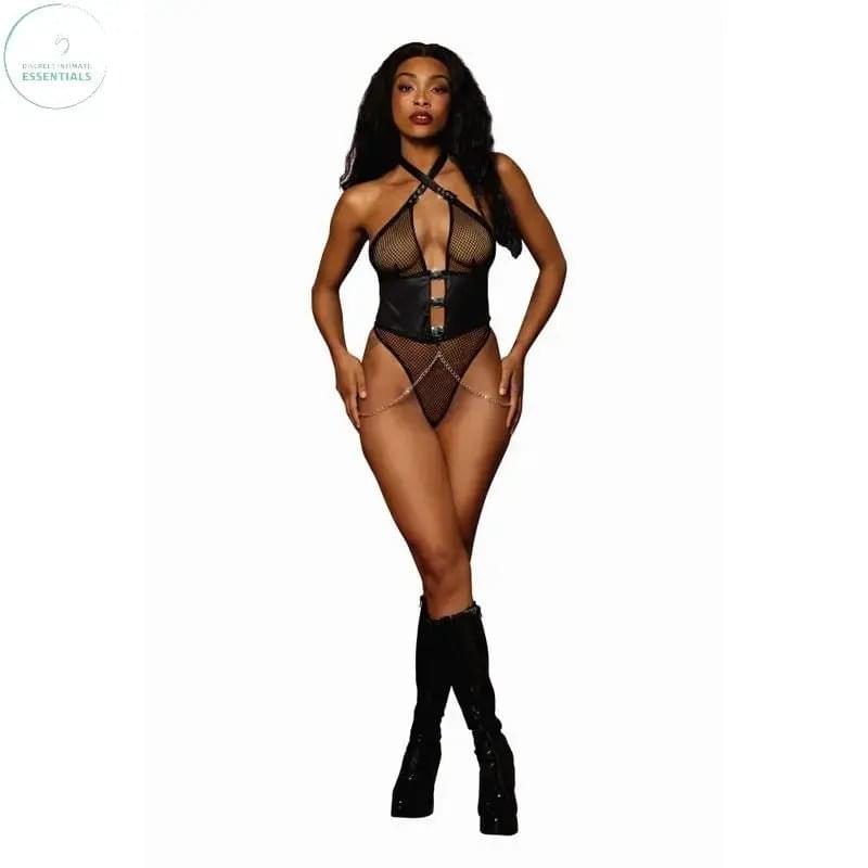 Dreamgirl Teddy w Chains Black Dreamgirl Discreet Intimate Essentials.
