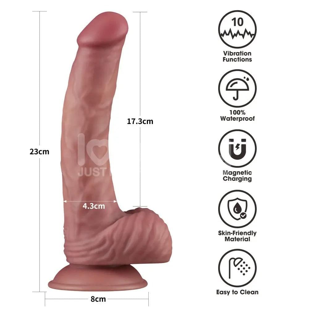 Dual Density Power Cock - 9 Inch  -  23 cm USB Rechargeable Vibrating Dildo Lovetoy Discreet Intimate Essentials.