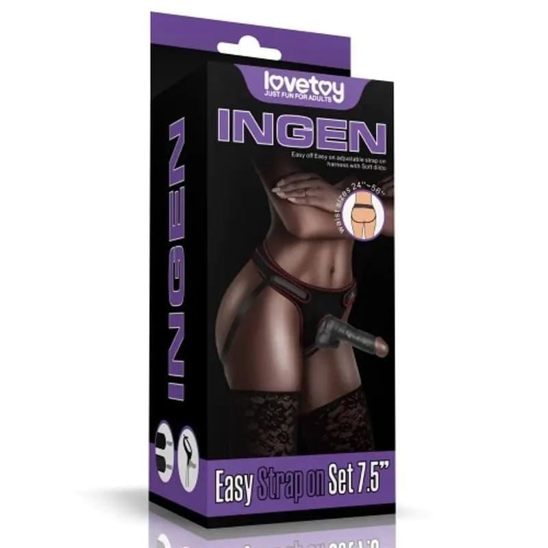 Easy Strap On Set 7.5in Black Lovetoy Discreet Intimate Essentials.