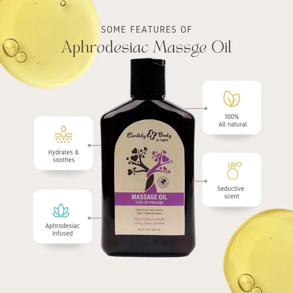 EB Aphrodisiac Massage Oil YLANG YLANG LAVENDER - 250 ml - Ylang Ylang & Sandalwood Scented Massage Oil - 250 ml Bottle Earthly Body Discreet Intimate Essentials.
