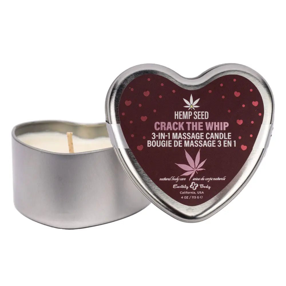 Shop affordable quality EB Hemp Seed 3 in 1 Massage Heart Candle - Crack The Whip - Crack The Whip (Dew-Kissed Rose, Violet Petals, Warm Amber) - 113 g - Discreet Intimate Essentials - CANDLES - Earthly Body