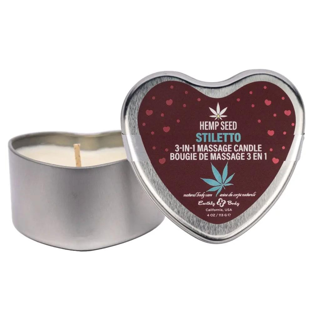 EB Hemp Seed 3 in 1 Massage Heart Candle - Stiletto - Stiletto (Flowering Sage, Wildflower Honey, Creamy Sandalwood) - 113 g Earthly Body Discreet Intimate Essentials.